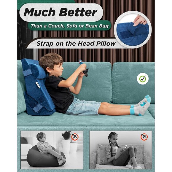 Kids Floor Pillow Gaming Game Reading Couch Chair Wedge Support Lunix LX12 Blue - Picture 3 of 7
